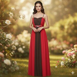 Strapless Red and Brown Chiffon Evening Gown